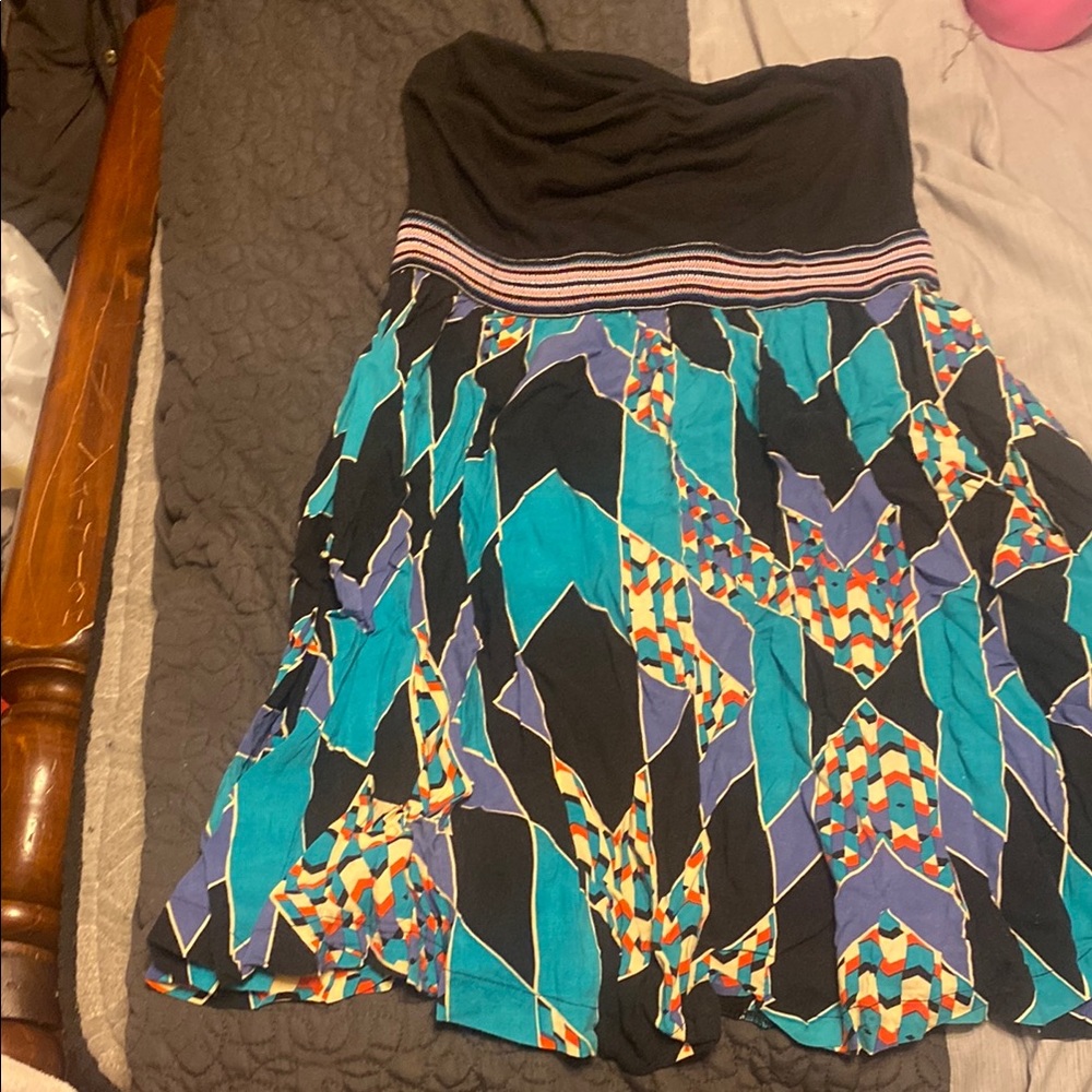 Blue and Black Knee-Length A-Line Skirt